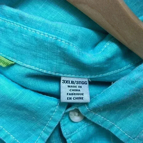 Tommy Bahama Linen Blue Button Up Shirt Long Sleeve Adult 3XL - Picture 5 of 14